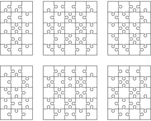 Illustration of different white puzzles, separate pieces