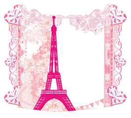 Eiffel tower artistic card, decorative floral frame