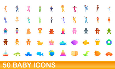 50 baby icons set. Cartoon illustration of 50 baby icons vector set isolated on white background