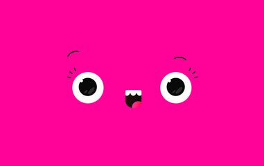 Illustration of an emoji in the form of a cartoon background. Vector. Emotional face in kawaii style. Big eyes on a red trendy background. Friendly character.