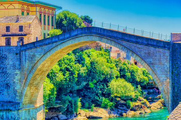 The Old Bridge also known as Mostar Bridge is 16-th century Ottoman bridge at river Neretva in the...