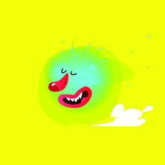 Illustration of a cute, lovely monster character. Vector. Mascot for the company. Abstract creature. Character is isolated on a yellow background. Children's cartoon image, flying cloud.