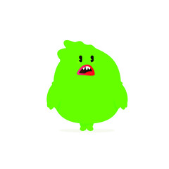 Illustration of a green kawaii monster. Vector. Cute cartoon baby dragon. Toy rubber mascot for the company. Character for animation in films. The emotion of a frightened or surprised creature.