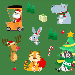 Christmas set with wild animals.