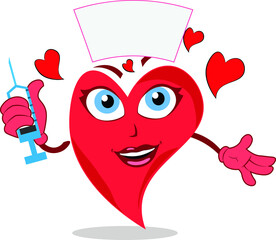 amazing doctor nurse funny heart action character holding a syringe