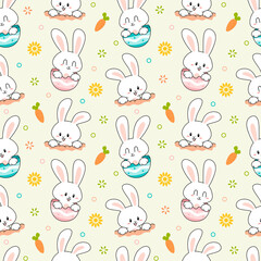 Cute Bunny easter on easter egg with spring theme seamless pattern designs