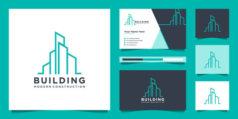 building design logos with line style. symbol for construction, apartment and architect. premium logo design and business cards.