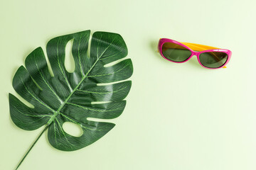 Sunglasses on a green background
