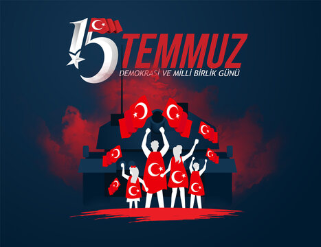 vector illustration. Turkish holiday . Translation from Turkish: The Democracy and National Unity Day of Turkey, veterans and martyrs of 15 July. With a holiday
