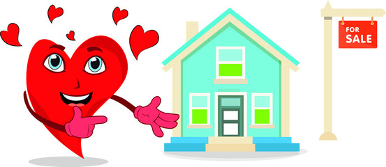 super cool funny heart lovely character presenting house for sale