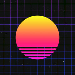 Retro 80's Vibes Sunset on Grid | Gradient Galaxy Space