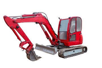 Small excavator or earth mover cut out on white background in isometric projection. © Garmon