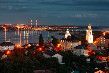 Fototapeta premium Night summer Voronezh skyline. Aerial view from the roof