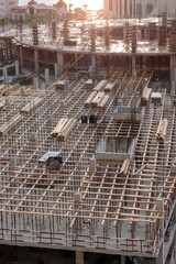 Empty construction site with wooden panels