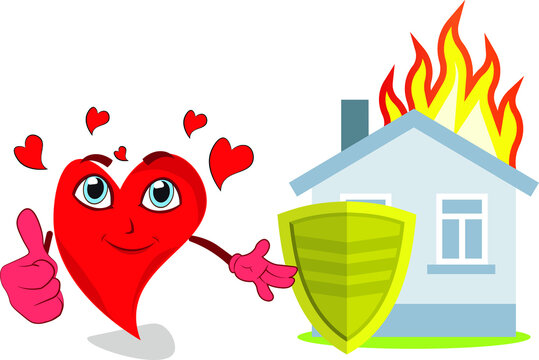 property insurance happy funny character love heart house with protection coverage