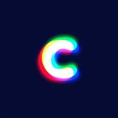 Realistic chromatic aberration character 'C' from a fontset, vector illustration