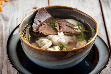Kazakh style soup sorpa with kazy horse meat 