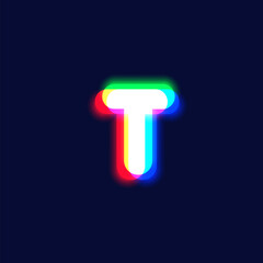 Realistic chromatic aberration character 'T' from a fontset, vector illustration