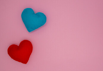 Corner for valentines day with heart made by hand on colorful paper background / With copy space, Vintage style