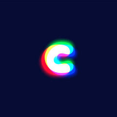 Realistic chromatic aberration character 'c' from a fontset, vector illustration