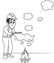 Artwork of engineer sending message via fire smoke