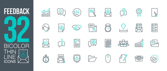 Review of consumer feedback outline flat icons set. Thin line design icon pictogram set isolated on white. Outline logo symbols for web or mobile app. User experience. Rank, level satisfaction rating