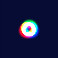 Realistic chromatic aberration character 'o' from a fontset, vector illustration