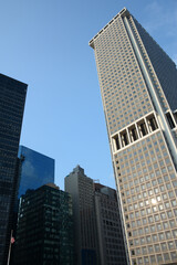 Fototapeta premium New York, USA - May 30, 2019: Skyscrapers near Battery Park in Lower Manhattan