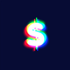 Obraz premium Realistic chromatic aberration character 'dollar' from a fontset, vector illustration