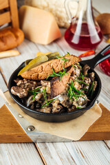 Fried chicken hearts liver baby-potatoes 