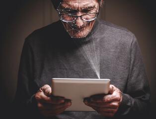 new futuristic technology with face id secure on the tablet