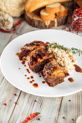 Gourmet beef stewed ribs with pearl barley risotto