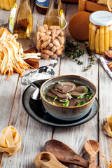 Kazakh style soup sorpa with kazy horse meat 
