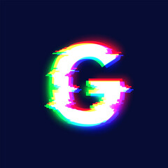 Realistic glitch font character 'G', vector illustration