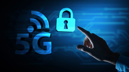 5G password lock internet security 3D ilustration