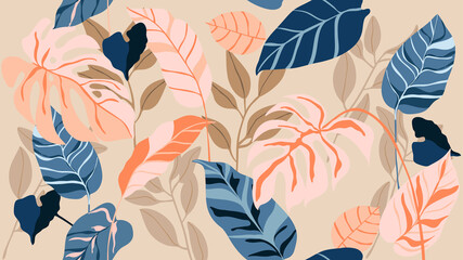 Fototapeta na wymiar Tropical seamless background pattern vector. Fashionable exotic plants and leaves wallpaper.