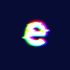 Realistic glitch font character 'e', vector illustration