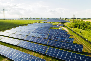 Solar panels installed outdoors. Alternative energy source