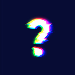 Realistic glitch font character 'question mark' vector illustration