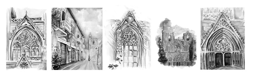 st. Nicolas Cathedral, Cyprus, Famagusta, watercolor art