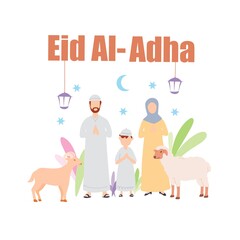 Couple celebrating eid al adha flat vector illustration. Eid al-Adha or Eid Qurban, Qurban Bayrami, also called the Festival of the Sacrifice, is the second of two Islamic holiday.