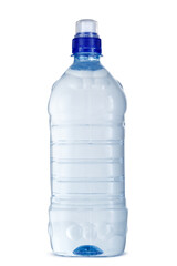 Small bottle of mineral water in plastic isolated on white