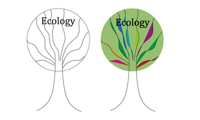Ecology symbol tree color and black-white