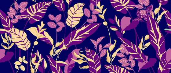 Tropical seamless background pattern vector. Fashionable exotic plants and leaves wallpaper. © TWINS DESIGN STUDIO
