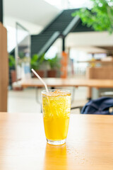 iced Chrysanthemum juice on wood table
