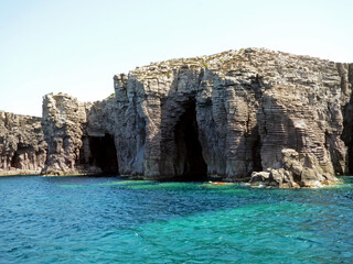 Sardinia Along the cliffs of the island of San Pietro, cavities and sea caves