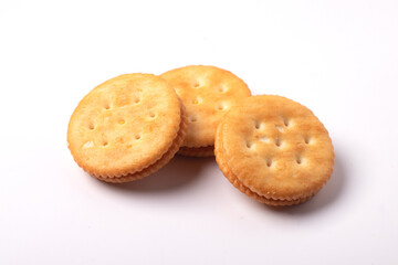 Three crackers on a white background