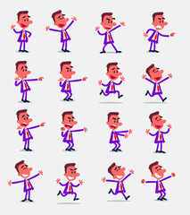 Cartoon character businessman in smart casual style. Set with different postures, attitudes and poses, doing different activities in isolated vector illustrations.
