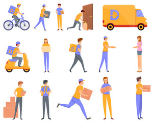 Home delivery icons set. Cartoon set of home delivery vector icons for web design