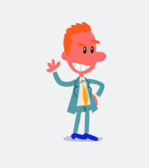 Business man waving while smiling
